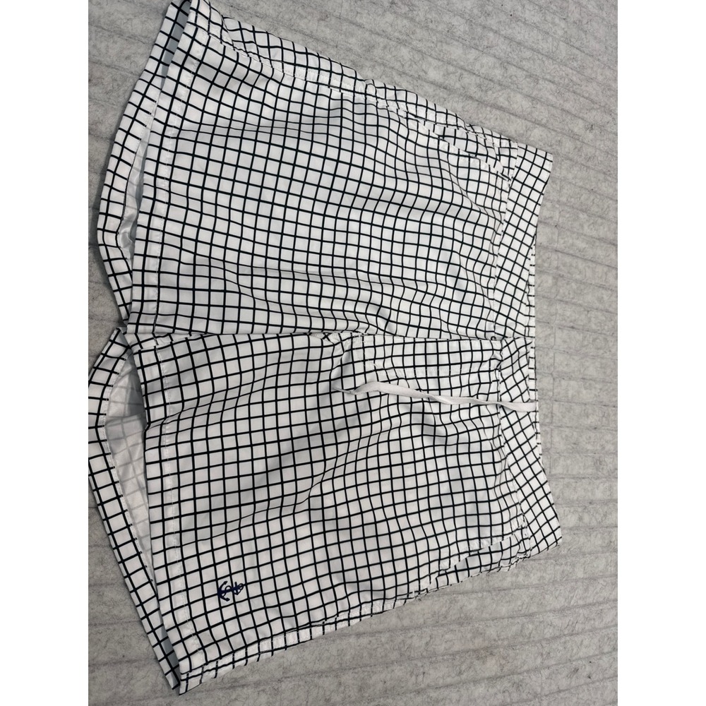 Retromarine New York Mens Grid Print Swim Trunks White Black Anchor Logo Size 34